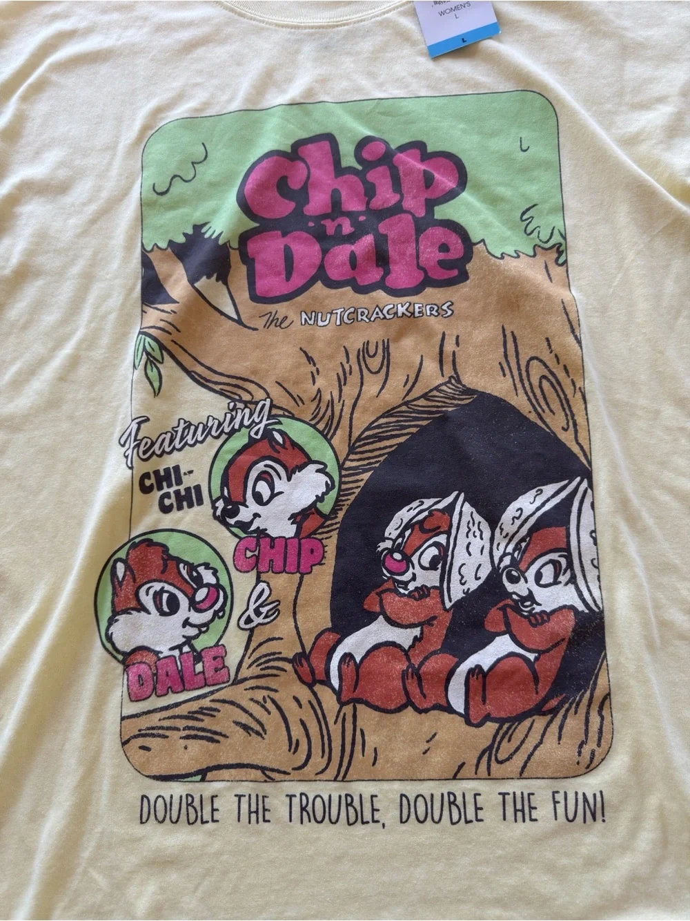NWT Women's Chip 'n' Dale Yellow Graphic Tee Size Large (D2) - Picture 2 of 4